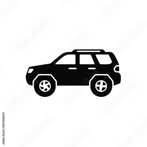 Modern off-road vehicle silhouette. Stylish SUV icon design, perfect for automotive concepts, travel, and adventure-themed graphics, representing powerful and versatile transportation
