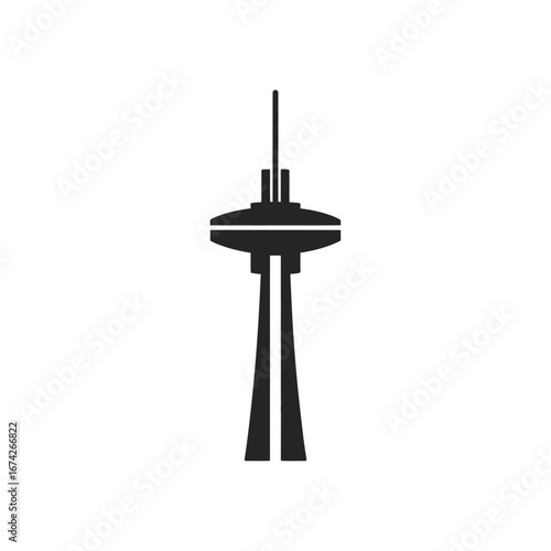 Sleek and minimalist black silhouette of a prominent architectural landmark, symbolizing a city's aspirations and a focal point for urban exploration and modern design