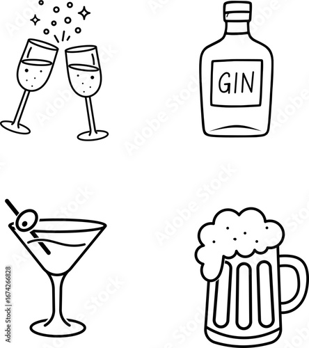 Cocktail Party Stroke Icon Collections. Containing Champagne, Gin Bottle, Martini, and Beer icons.