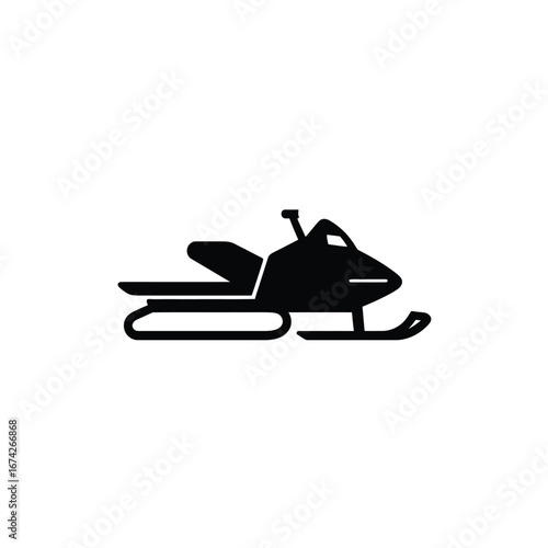Isolated black silhouette of a snowmobile on a white background, perfect for winter sports and outdoor adventure graphics