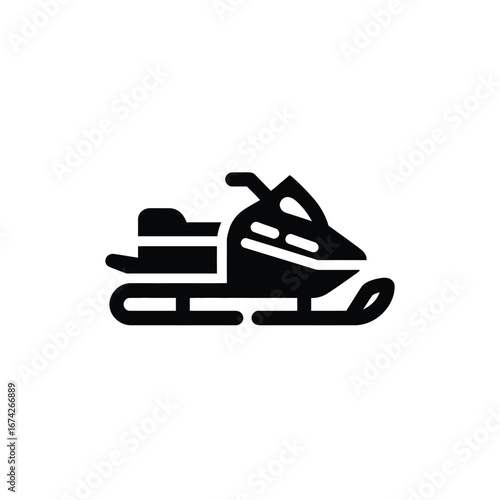 Solid black snowmobile glyph icon, a pictogram representing a winter recreation vehicle for snow travel and extreme sports