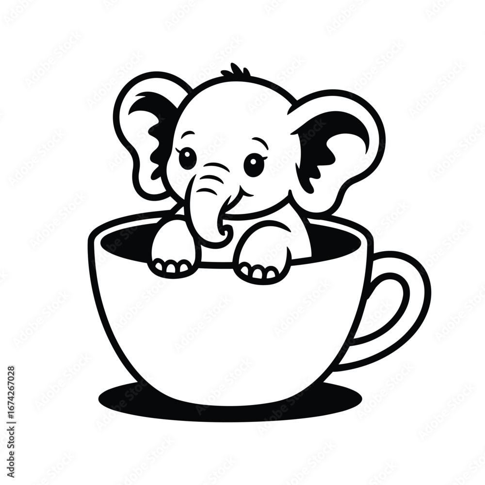 Fototapeta premium Cute Baby Elephant Peeking Out of a Coffee Cup animal adorable