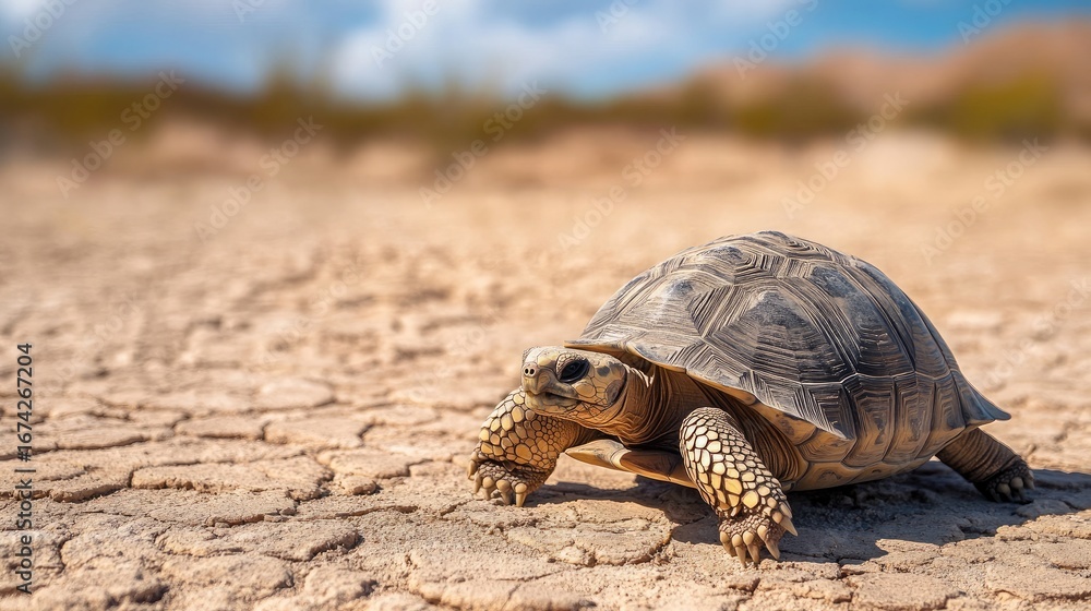 Fototapeta premium A desert tortoise making its way through the hot