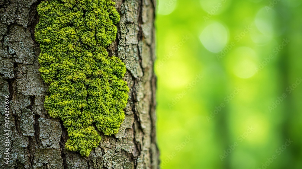 Obraz premium close-up of lichen growing on tree bark in forest nature scene