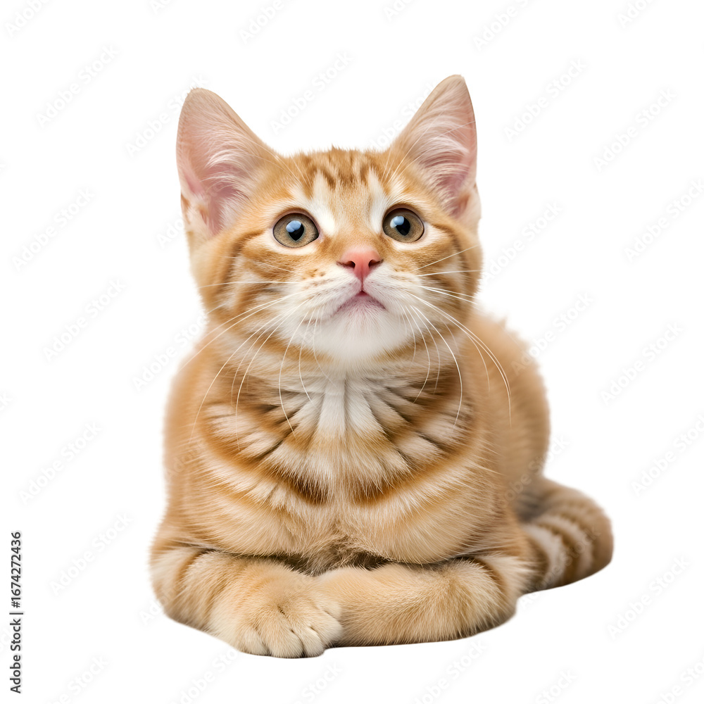 Fototapeta premium Orange Kitten Looks Upward with Transparent Background