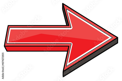 Bold Red Arrow Pointing Right with Glossy Finish and Outline Design Directional Indicator Guide Graphics Element