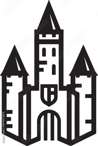 Black Silhouette of a Medieval Castle with Towers and Gate architecture fortress