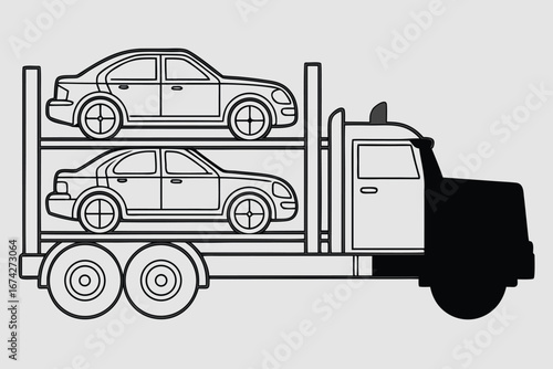 Car carrier truck illustration transporting vehicles automotive industry logistics and transportation solutions for vehicle delivery showcasing modern vehicle transport design