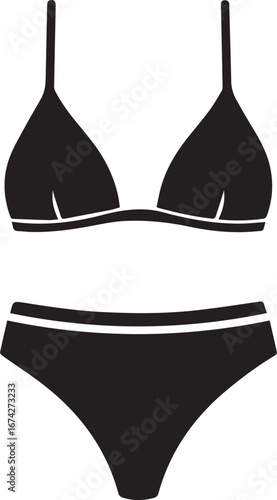 Black Silhouette of a Triangle Bikini with White Trim swimwear swimsuit