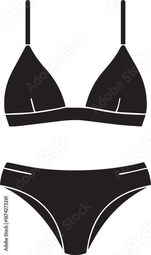 Black Silhouette of a Triangle Bikini with White Accents swimwear swimsuit