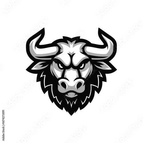 Angry Bull Head Mascot Illustration in Black and White