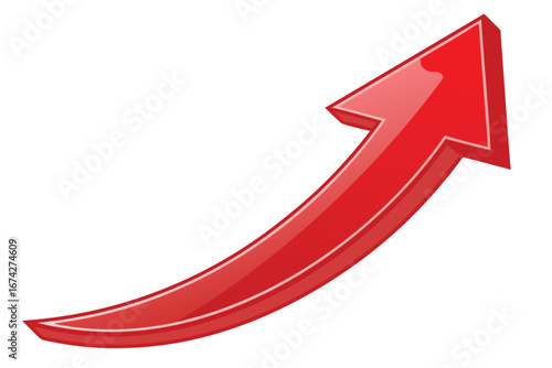 Glossy Red Arrow Pointing Upward Indicating Growth Success and Positive Trend on White Background Vector Illustration for Business or Finance