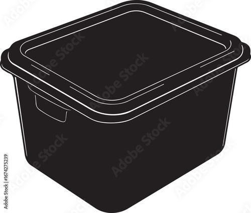 Black Silhouette of a Square Food Storage Container with Lid plastic
