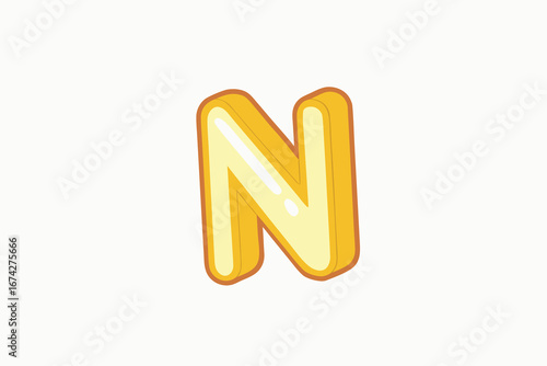 Letter N with a Cheerful Yellow Color and Cartoon Style a Fun Alphabet Design for Childrens Education