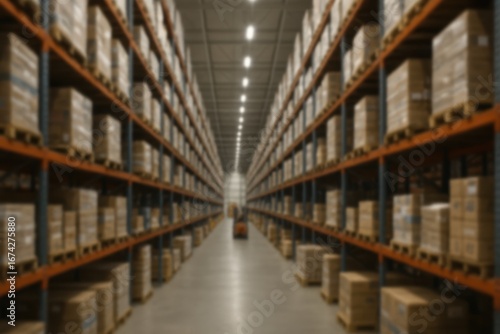 Wallpaper Mural Industrial Warehouse Interior with Tall Storage Shelving Rows Full of Inventory Boxes and Logistics Distribution Equipment Torontodigital.ca