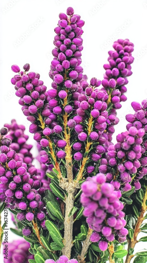 Fototapeta premium Vibrant purple flowers blossom among green foliage in a close-up view, showcasing nature's beauty in full detail