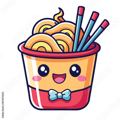Cartoon fast food vector illustration with french fries in a paper cup and ketchup on the side for a tasty meal