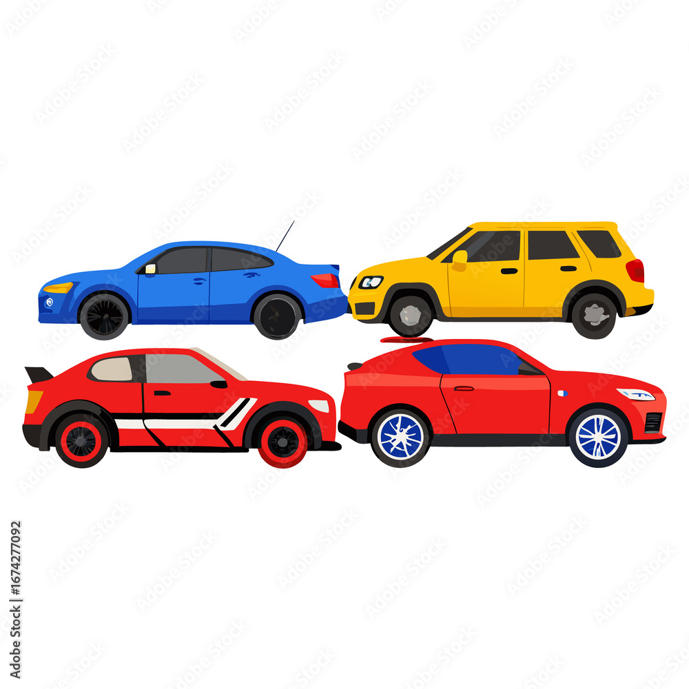 Obraz premium Isolated small red and yellow car vector illustration for a toy or model vehicle