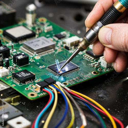 man soldering a circuit board