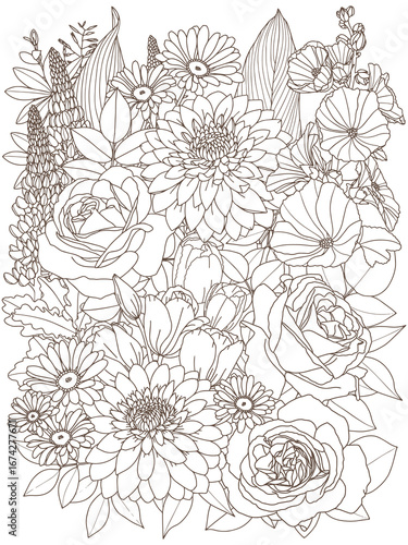 Abstract floral background. Coloring page for adults and children.