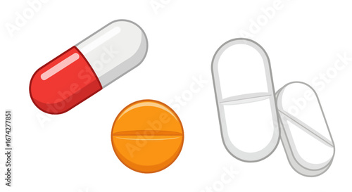 Foto Various pharmaceutical medications on clean white background, illustration for h