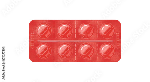 Vibrant pharmaceutical blister pack showcasing red capsules for medical use and treatment