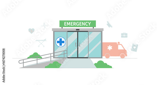 Emergency entrance vector illustration in minimal style offers urgent healthcare solutions design