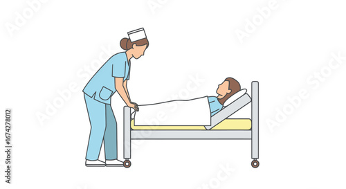Dedicated nurse attending patient in hospital bed with focus and caring interaction