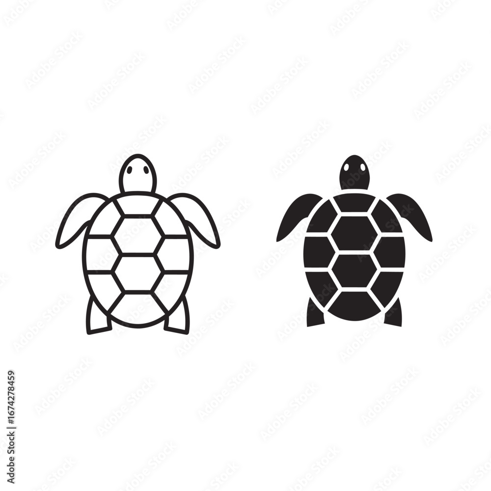 Obraz premium Turtle Icon Set Black and White 