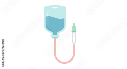 Infusion bag and syringe illustration showcasing medical treatment and intravenous therapy setup