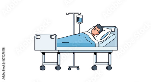 Hospitalized patient receiving intravenous treatment, resting in a clinical setting, medical care