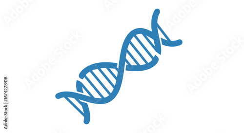 Digital illustration depicting a stylized blue DNA helix structure on white backdrop