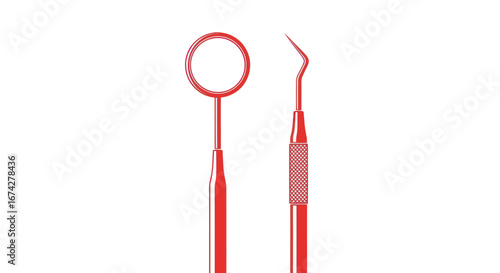 Dental instruments in vibrant red against a clean white background showcasing design