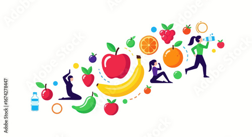 Harmony of healthy living: An illustration balancing fitness with wholesome nourishment