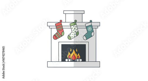 Festive fireplace with hanging stockings ready for christmas season celebration