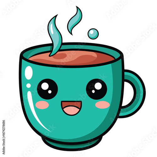 Cup of hot coffee with milk and steam illustration