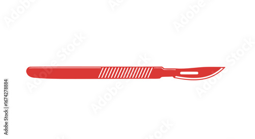 Red Surgical Scalpel Illustration Against White Backdrop in Isolated Close Up View