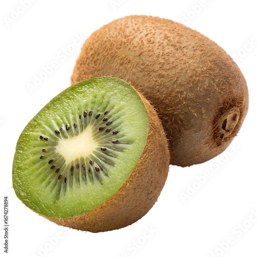 A whole kiwi fruit isolated on a transparent background