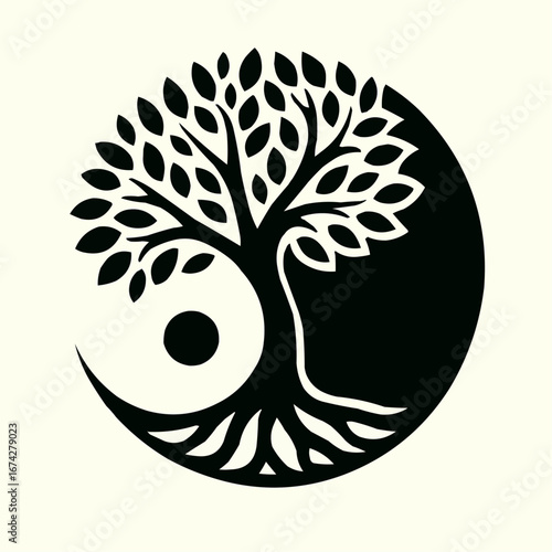 Vector illustration of an apple tree with a simple silhouette design, perfect for nature-inspired art and ecology decorations