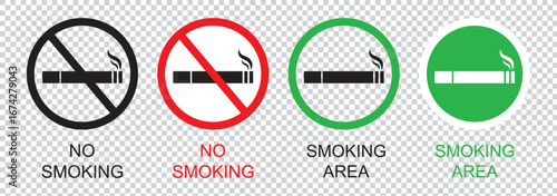 No Smoking and Smoking Attention Signs. Isolated Symbols of Cigarette Restriction Symbols