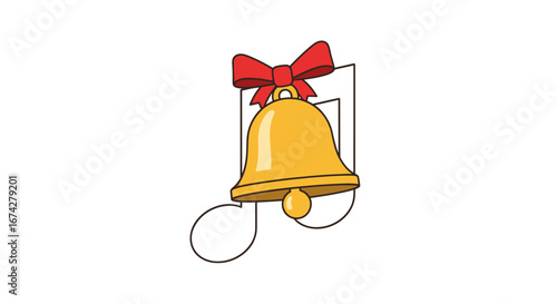 Golden bell adornment with red ribbon bow music note background festive icon