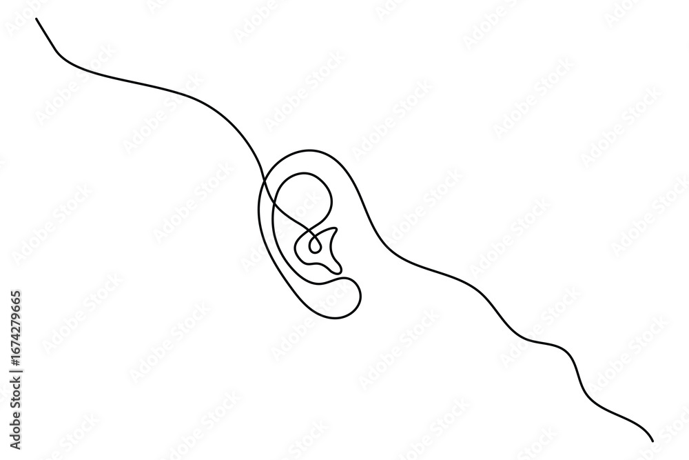 Obraz premium Minimalist Continuous Line Art of a Human Ear - Isolated Vector Icon Design