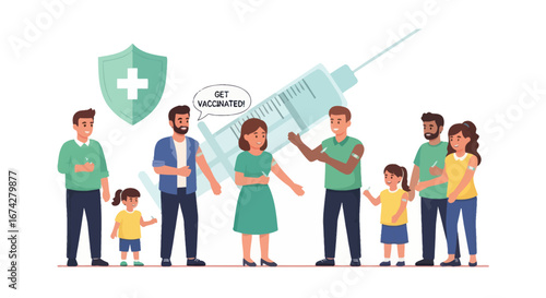 Vaccination awareness family immunization with protection against infectious diseases campaign