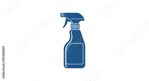 Blue schematic illustration of a cleaning spray bottle against a white background