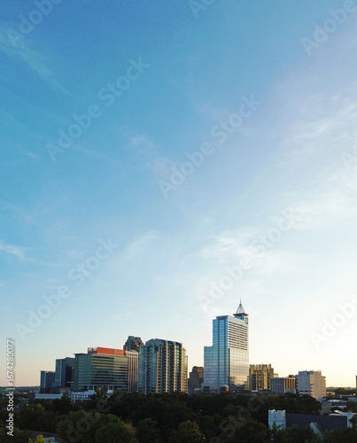 Raleigh North Carolina downtown skyline at sunset