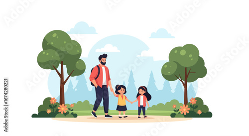 Joyful family stroll through scenic park landscape fostering precious bonding experiences