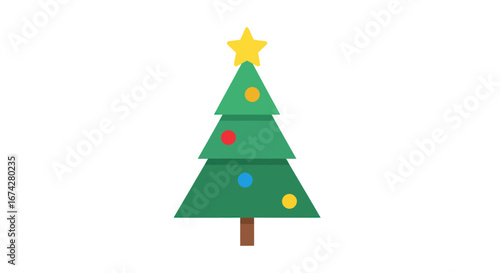 Festive christmas tree with star ornament, holiday season celebration flat design illustration