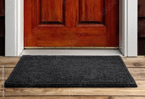 Dark gray doormat at the entrance of a home