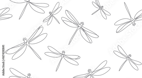 Elegant dragonfly contour drawing with minimalistic aesthetic insect design concept