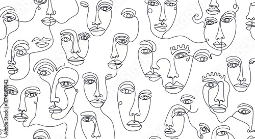 Abstract Faces Continuous Line Art Pattern Minimalist Aesthetic Line Drawing Faces Artwork
